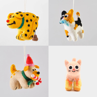 圣诞装 Wrap 饰动物挂件礼物 英国进口 呆萌猫狗手工毛毡玩偶挂饰