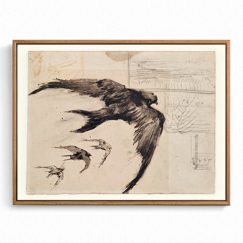 梵高的素描 燕子咖啡馆播种者 印象派大师小众复古风格旁白装饰画