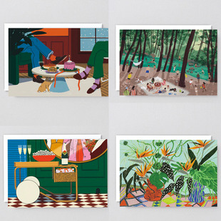 花朵森林建筑插画装 抽象艺术卡片 饰明信片 英国设计品牌 Wrap