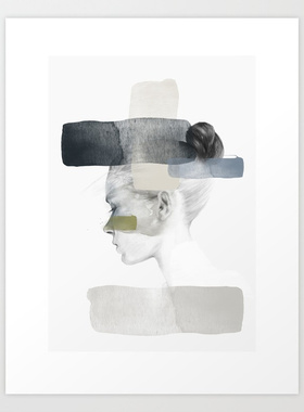 Anna Bulow粉灰色调女孩水彩Society6美国进口原版旁白装饰画海报