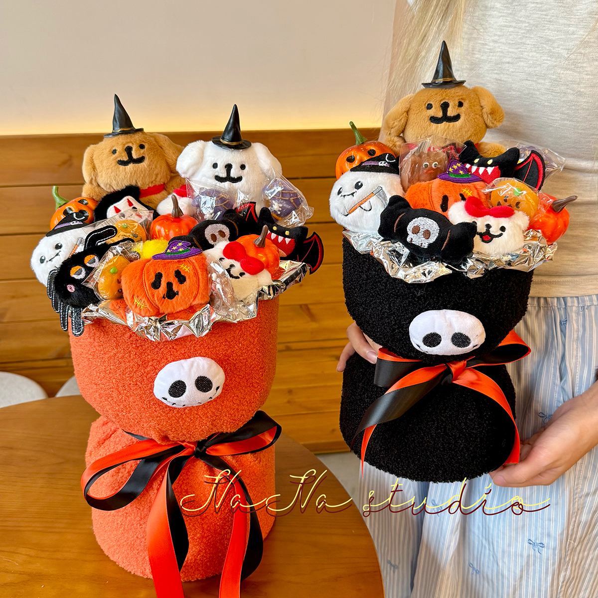 万圣节可爱线条小狗玩偶糖果花束