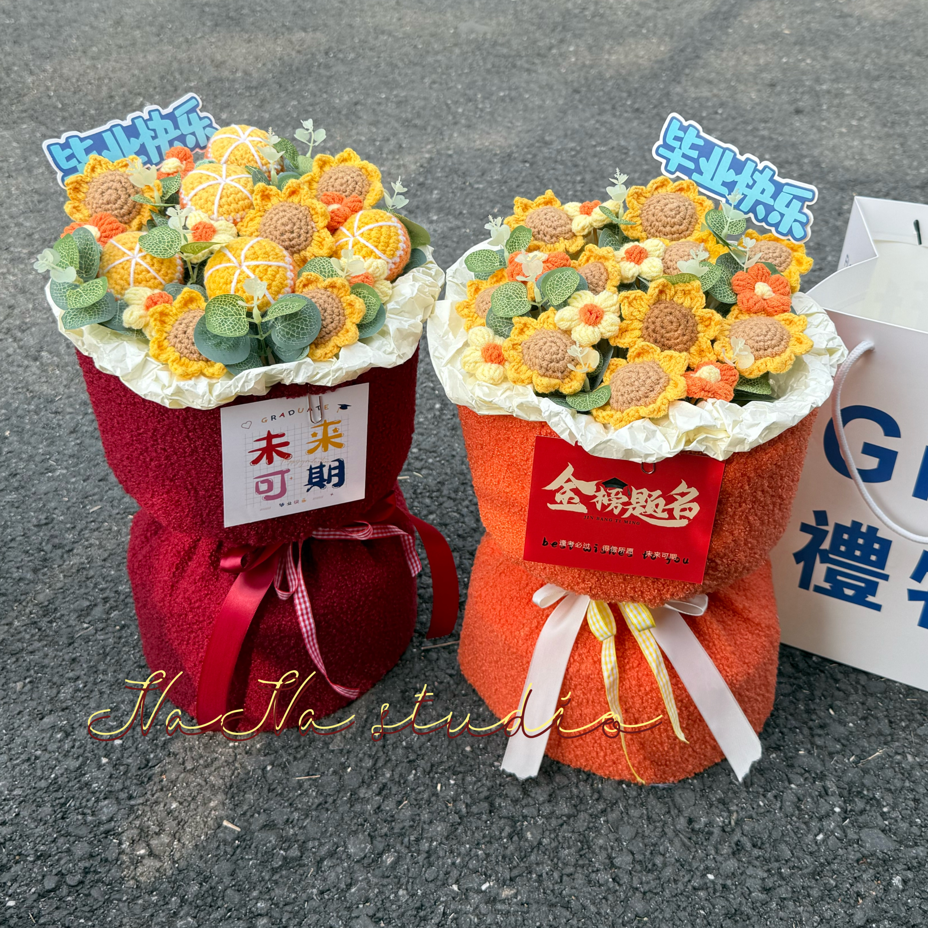 向日葵针织毛线花束编织毕业季