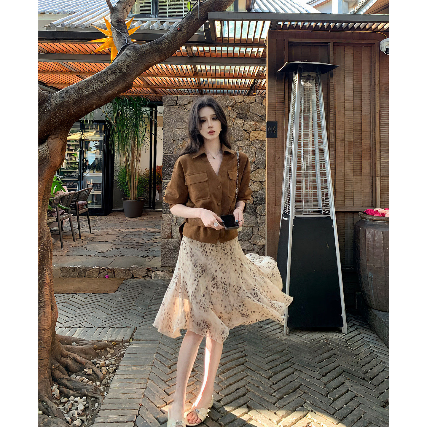 by onion春夏豹纹印花a字半身裙2026新款不规则碎花蛋糕裙子中裙