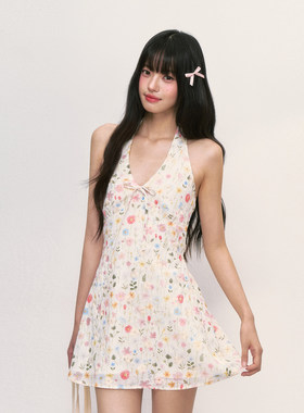 weekendhub法式小碎花裙连衣裙2025新款女高级感无袖挂脖吊带裙子