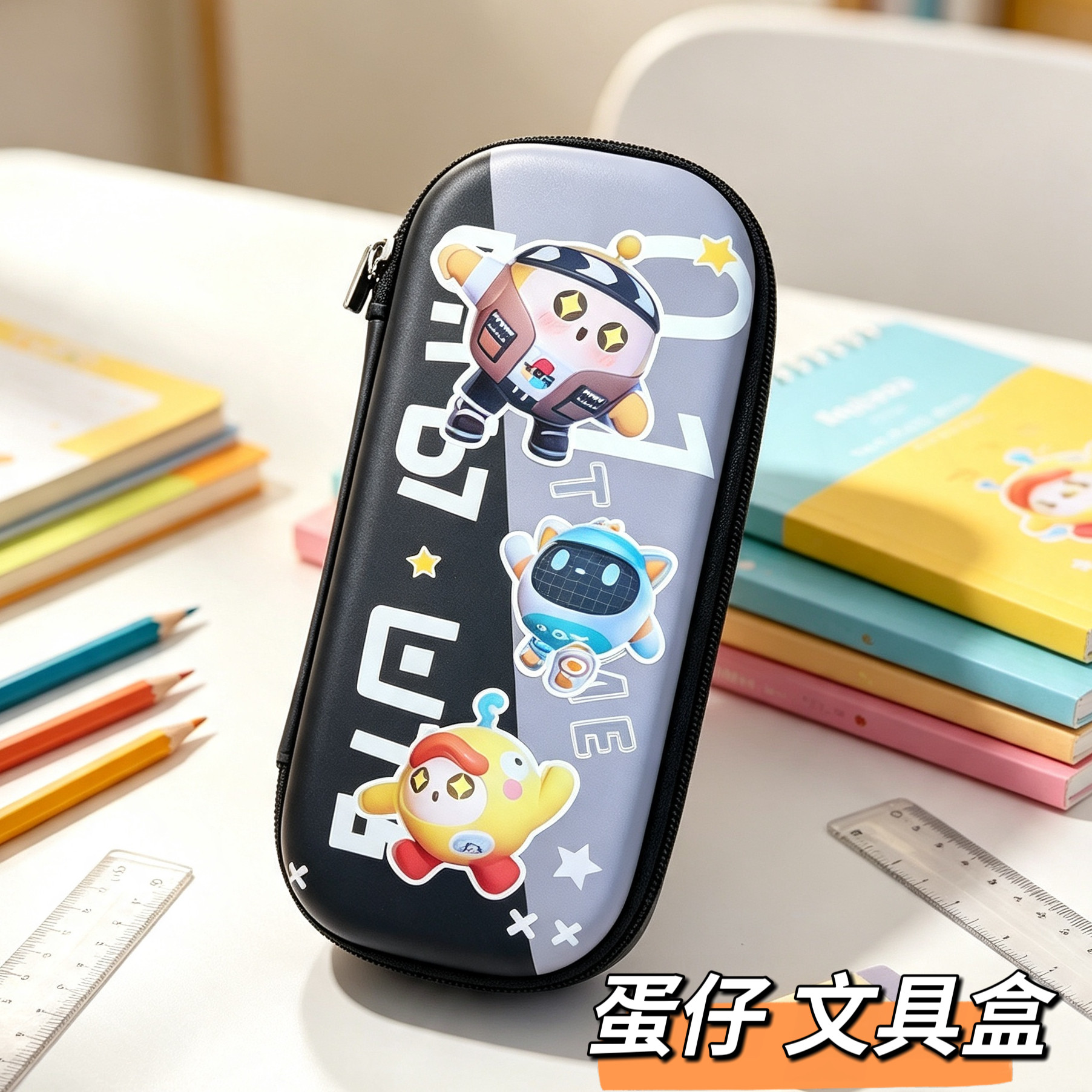 蛋仔派对文具盒pu皮面防水笔袋大容量卡通学生铅笔盒3D