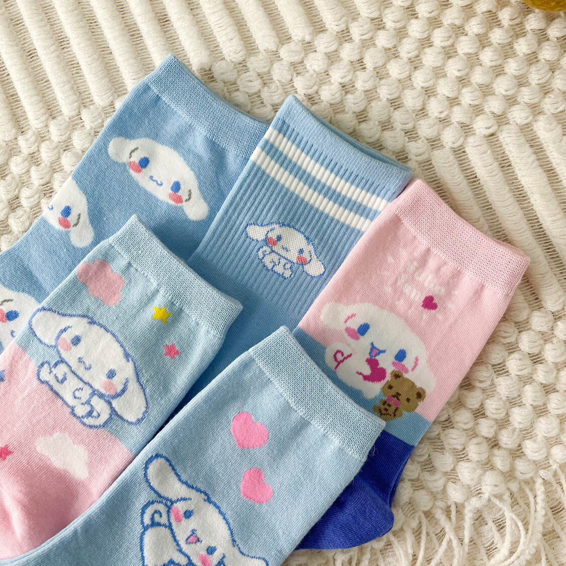 玉桂狗袜子女日系卡通蓝色纯棉中中筒袜