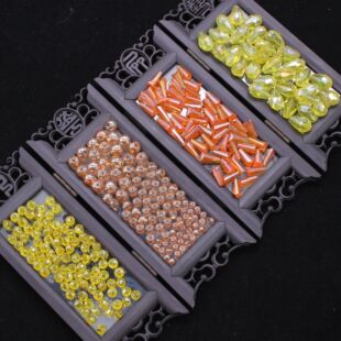 橙黄系人造水晶散珠diy串珠饰品材料玻璃珠切面直孔扁珠通孔尖珠