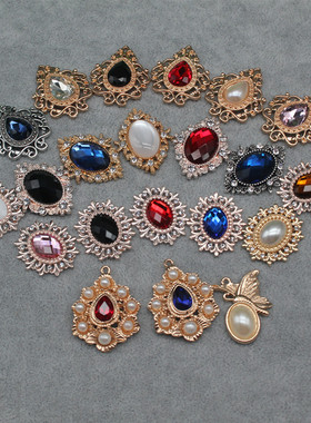 diy手工巴洛克饰品耳饰镀金配件合金复古钻盘lolita皇冠头饰材料