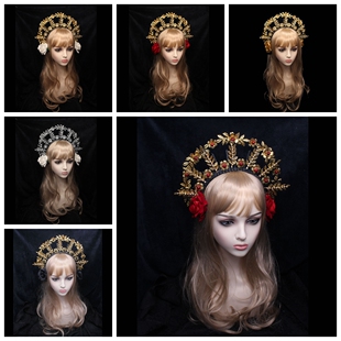 diy皇冠头饰材料包哥特式写真拍照树叶发箍金色王冠手工配件