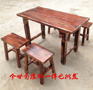 古中式全实木餐桌椅组合饭店农家乐快餐厅占地小松木方凳