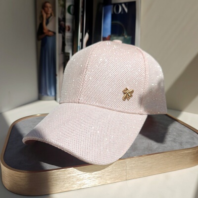 韩系小蜜蜂亮片时尚百搭街头硬顶鸭舌帽户外优雅粉色棒球帽太阳帽