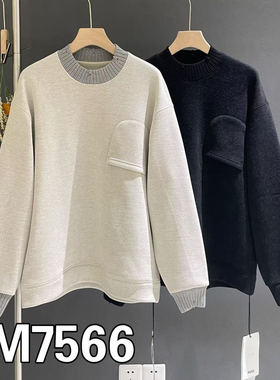 廓形圆领卫衣男女宽松落肩袖口袋设计保暖加绒上衣潮牌