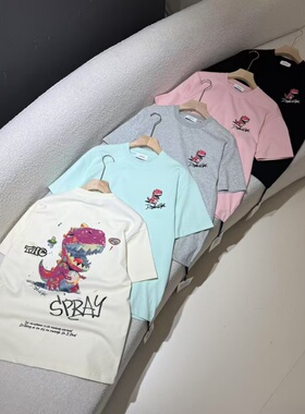 2025夏季新款时尚圆领潮牌男士微阔短袖T恤帅暴龙印花T打底衫上衣