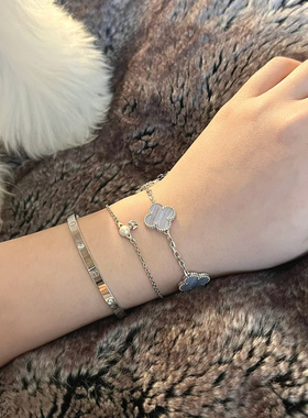 【网红同款】满钻四叶花草手链银色闪钻手镯925银轻奢质感高级潮