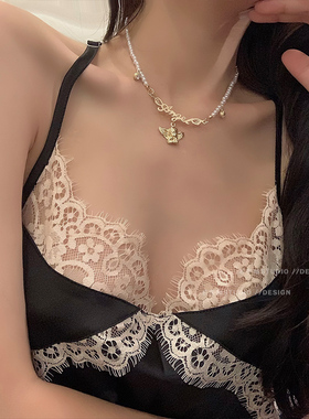 韩国ins小众设计感天使爱心叠戴双层项链嘻哈仙气个性锁骨链颈链