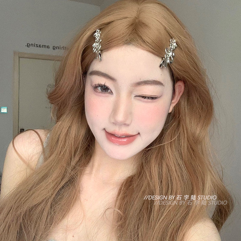 甜酷金属花朵水钻刘海发夹