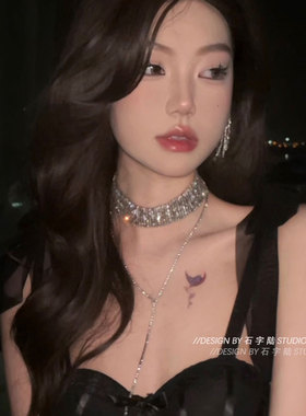 直播视频bi入~超闪项链满钻项圈女choker颈链简约锁骨链辣妹颈带