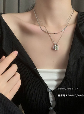 绿色锆石蛇骨链项链复古颈链