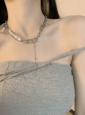 钛钢不掉色嘻哈风拼接天然珍珠