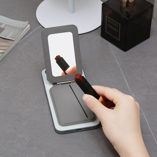 磁吸卡包适用iPhone16promax转轴手机支架苹果14/13卡套一体式多角度MagSafe插卡化妆镜补妆简约便携