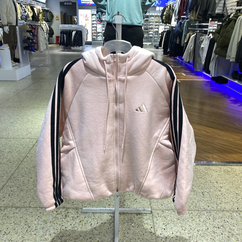 正品Adidas阿迪达斯外套女冬新款运动休闲针织丝绒保暖夹克KB7605