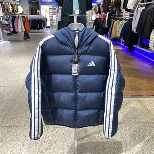 adidas阿迪达斯男短款2025冬新款三条纹双面穿连帽羽绒服KC2491