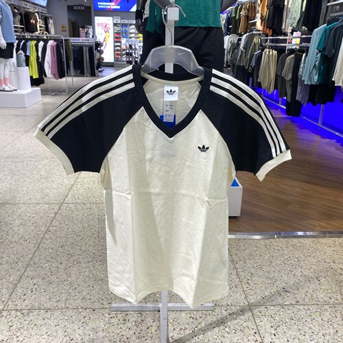 Adidas阿迪达斯三叶草女夏季新款时尚V领日常拼接透气短袖KF0316