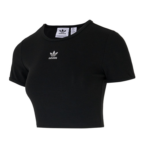 Adidas阿迪达斯三叶草短款露脐高腰半截袖透气夏女短袖T恤 IY9664