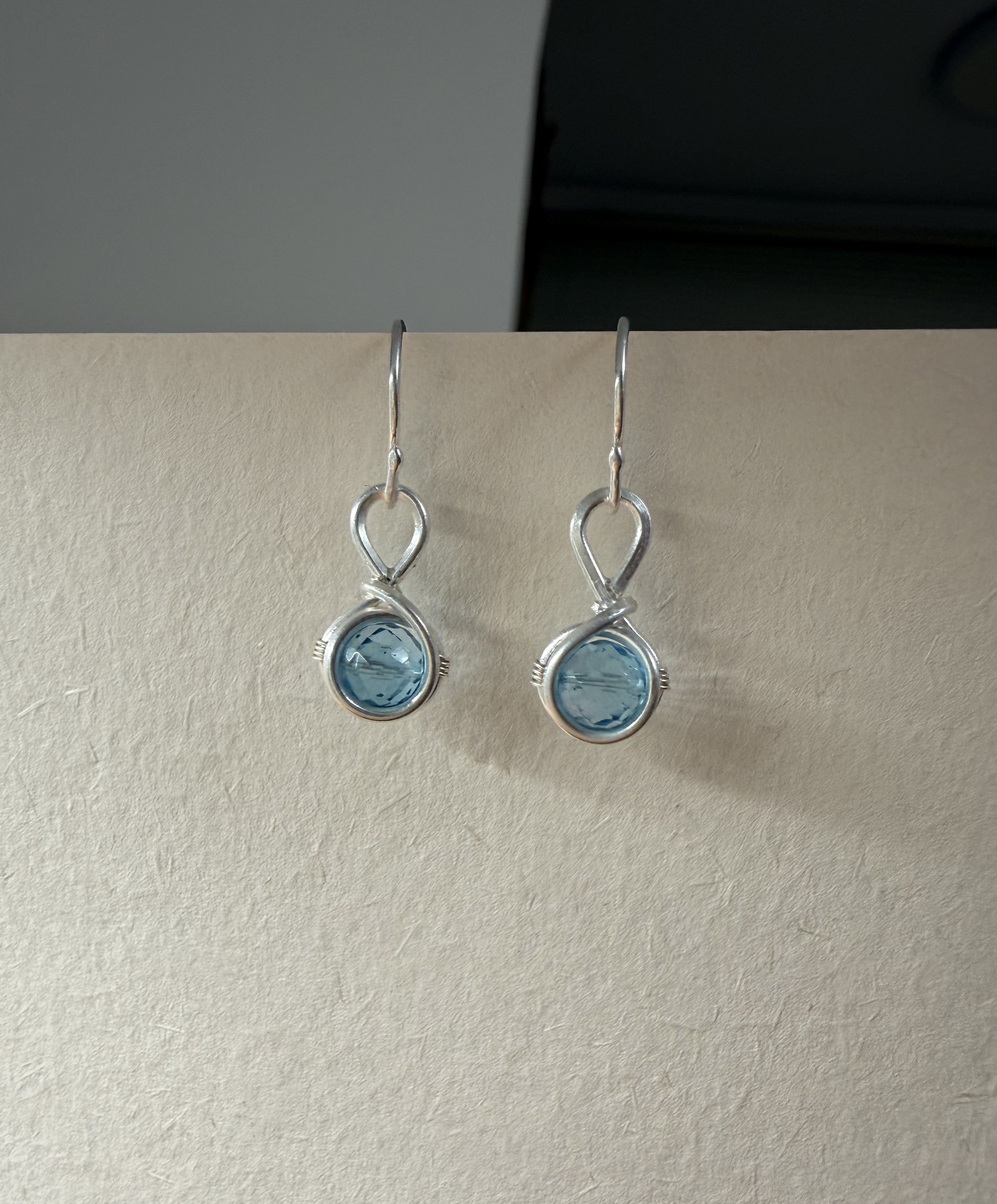 迷你可爱天然托帕石纯银手工耳坠