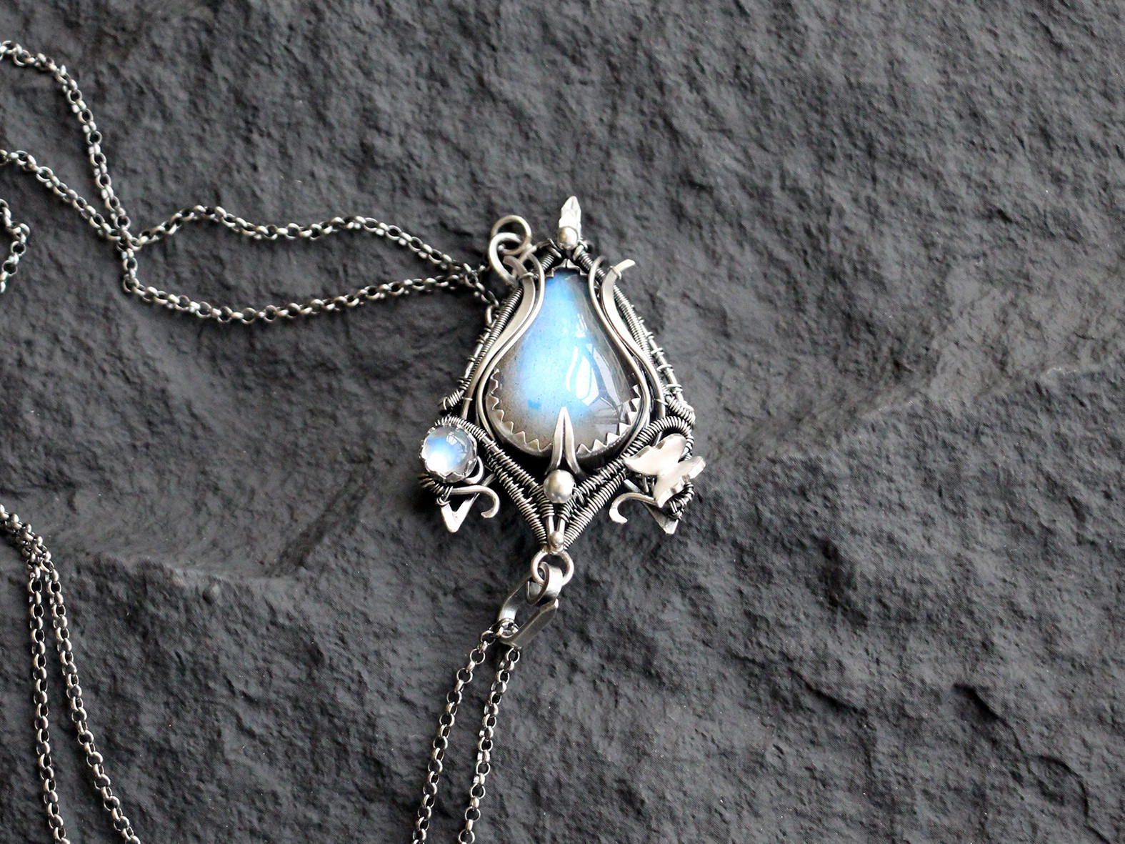 天然拉长石纯银绕线原创设计款项链