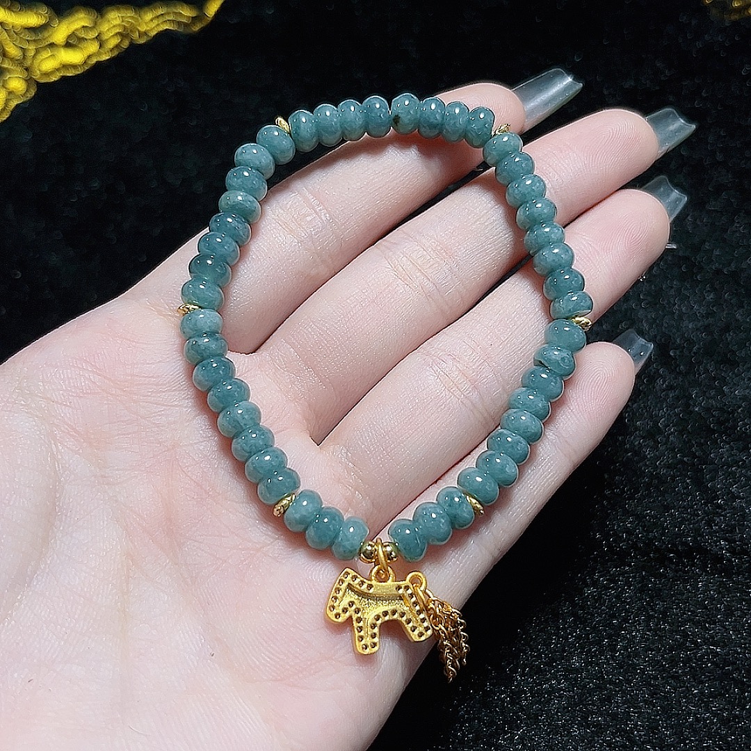 天然蓝水翡翠算盘珠手串