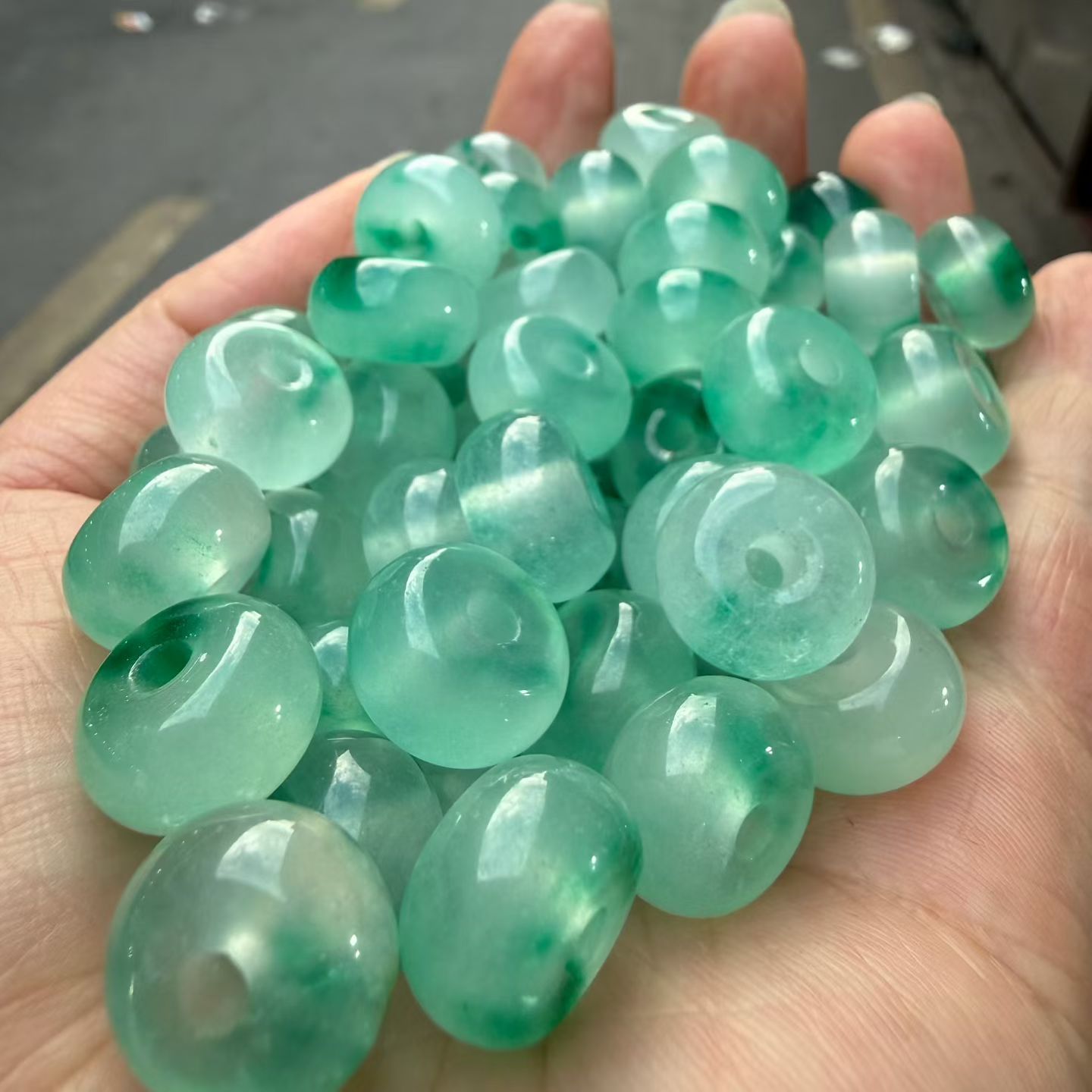 石英岩海蓝宝色算盘珠手工编织串珠玉石手链项链文玩饰品配件材料