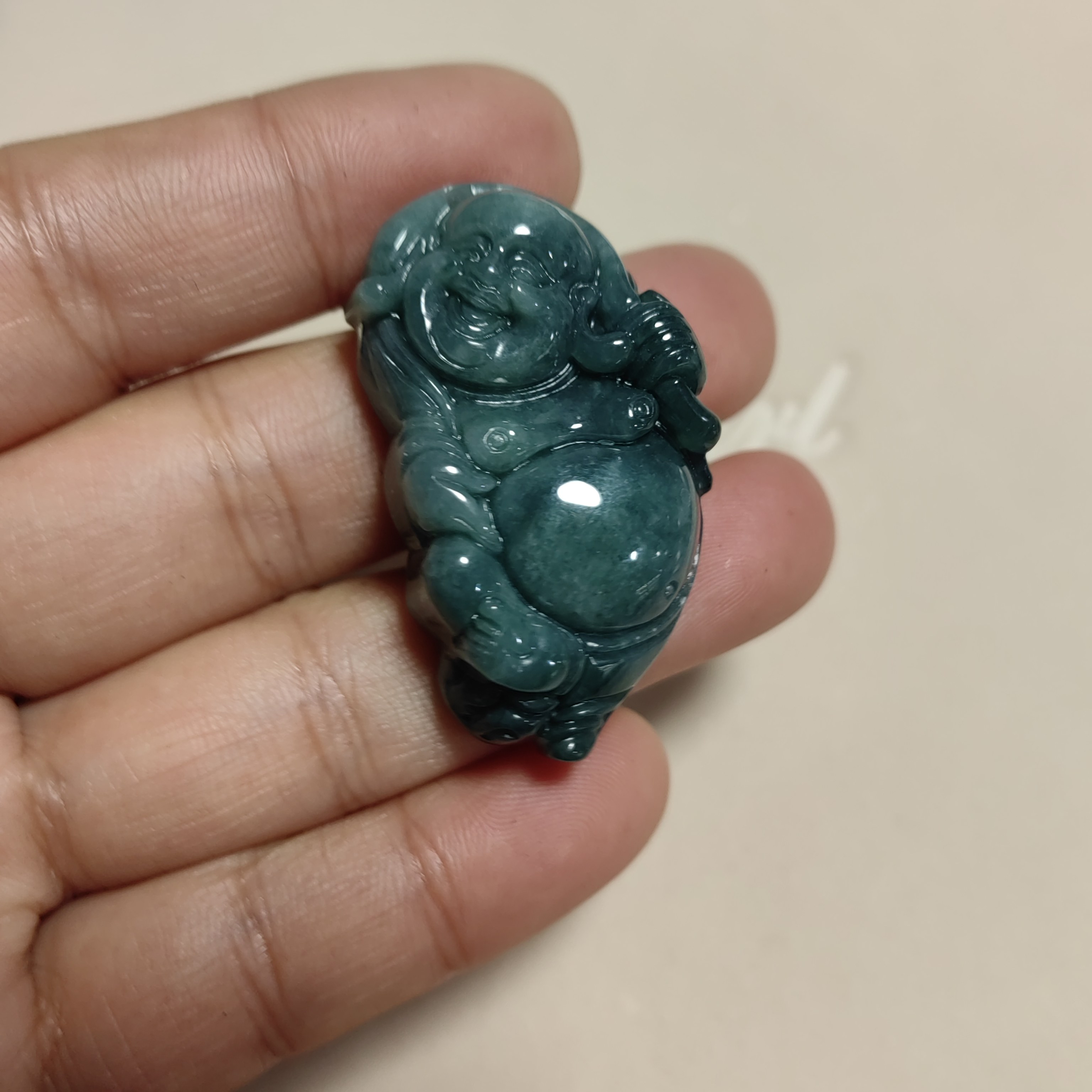 天然翡翠蓝水布袋佛吊坠玉石雕刻挂坠工艺品简约饰品送朋友礼物