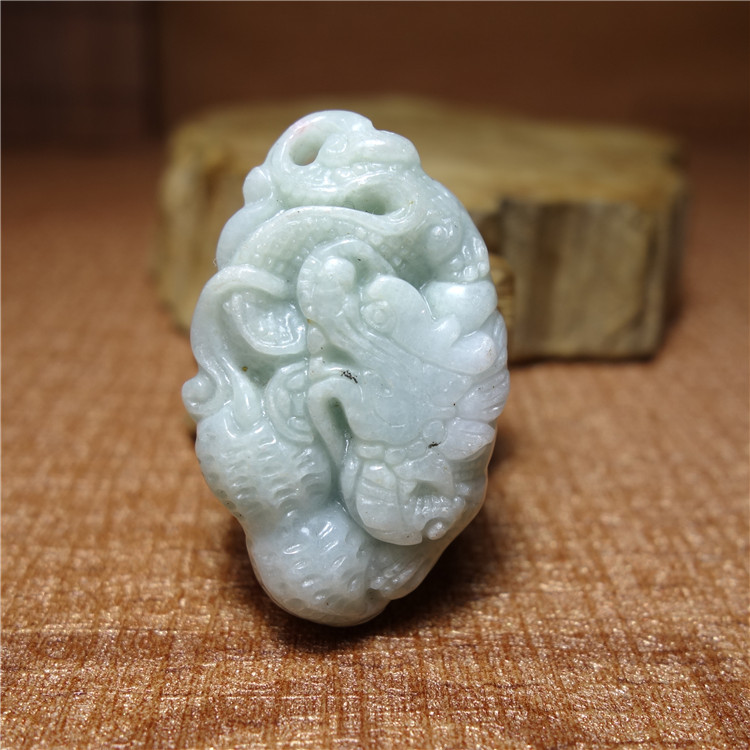 天然缅甸翡翠糯种青色12生肖龙挂件玉挂坠宝宝吊坠玉石挂件吊坠