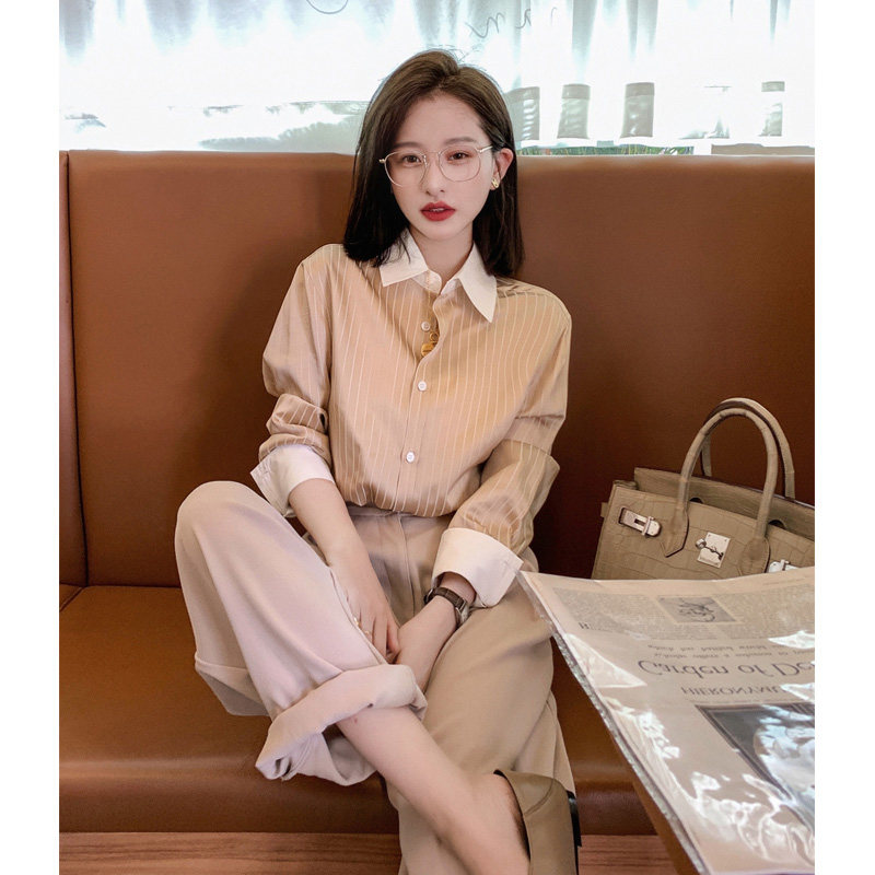 甜美艺术感别致雪纺衬衫女春装法式内搭设计感小众条纹高级感上衣