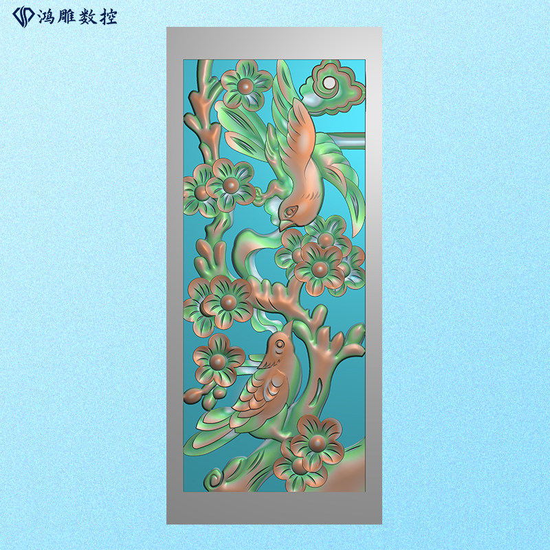 墓碑碑板石雕梅花树喜鹊鸟精雕图浮雕灰度