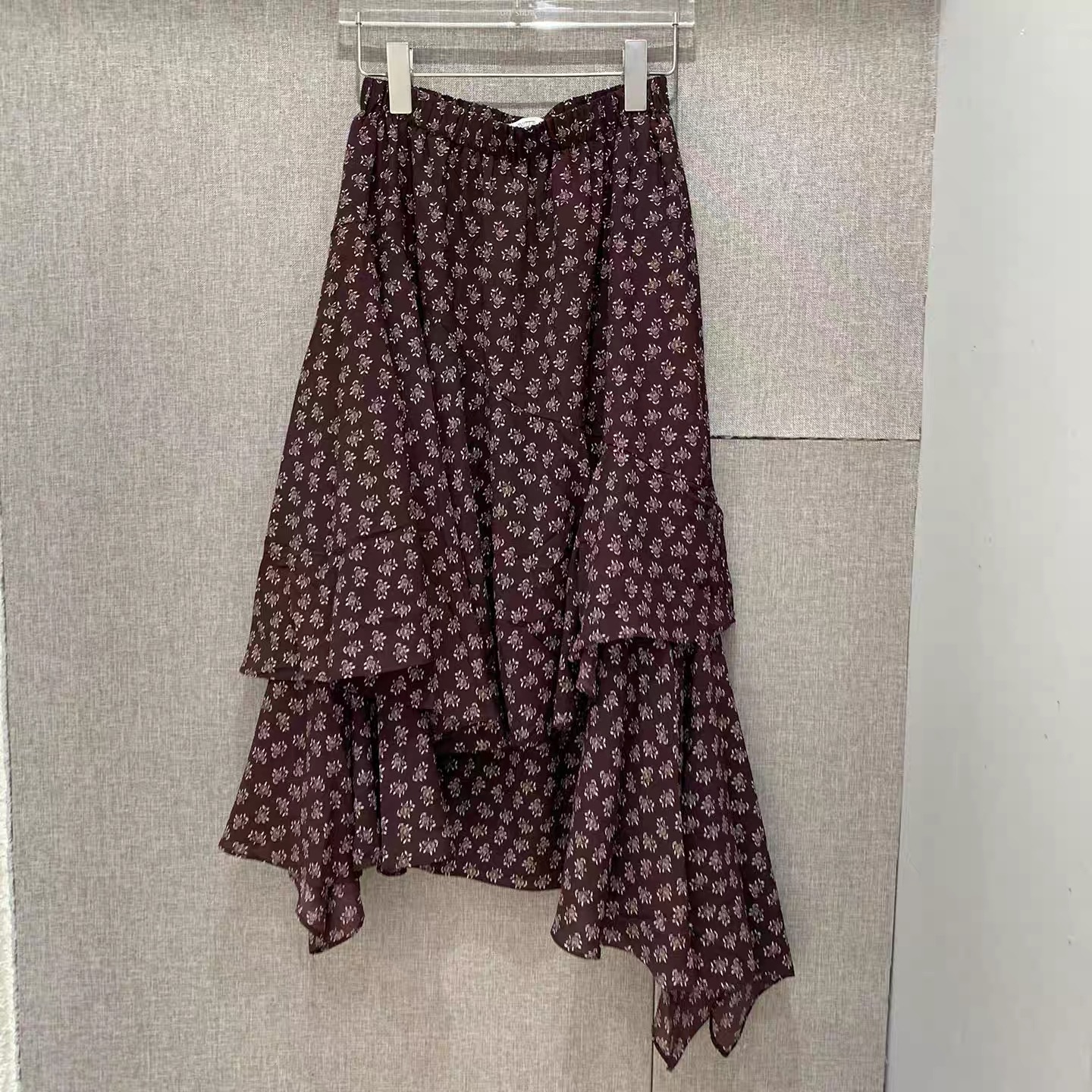 欧洲站2025秋冬季新款PH23松紧腰碎花不规则半身裙女中长裙3989