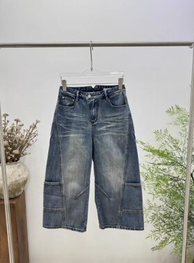 欧洲站女装PH23 新款2026夏季压线拼接七分工装牛仔裤883
