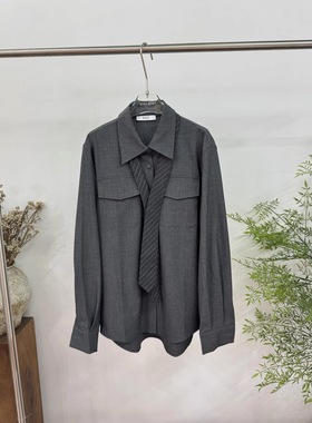 欧洲站PH23正品2025秋翻领系扣长袖上衣衬衫+领带4688