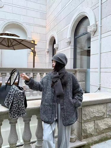 欧洲站2025冬季新款立领拼接羊羔毛双面穿保暖羽绒服外套女 G095