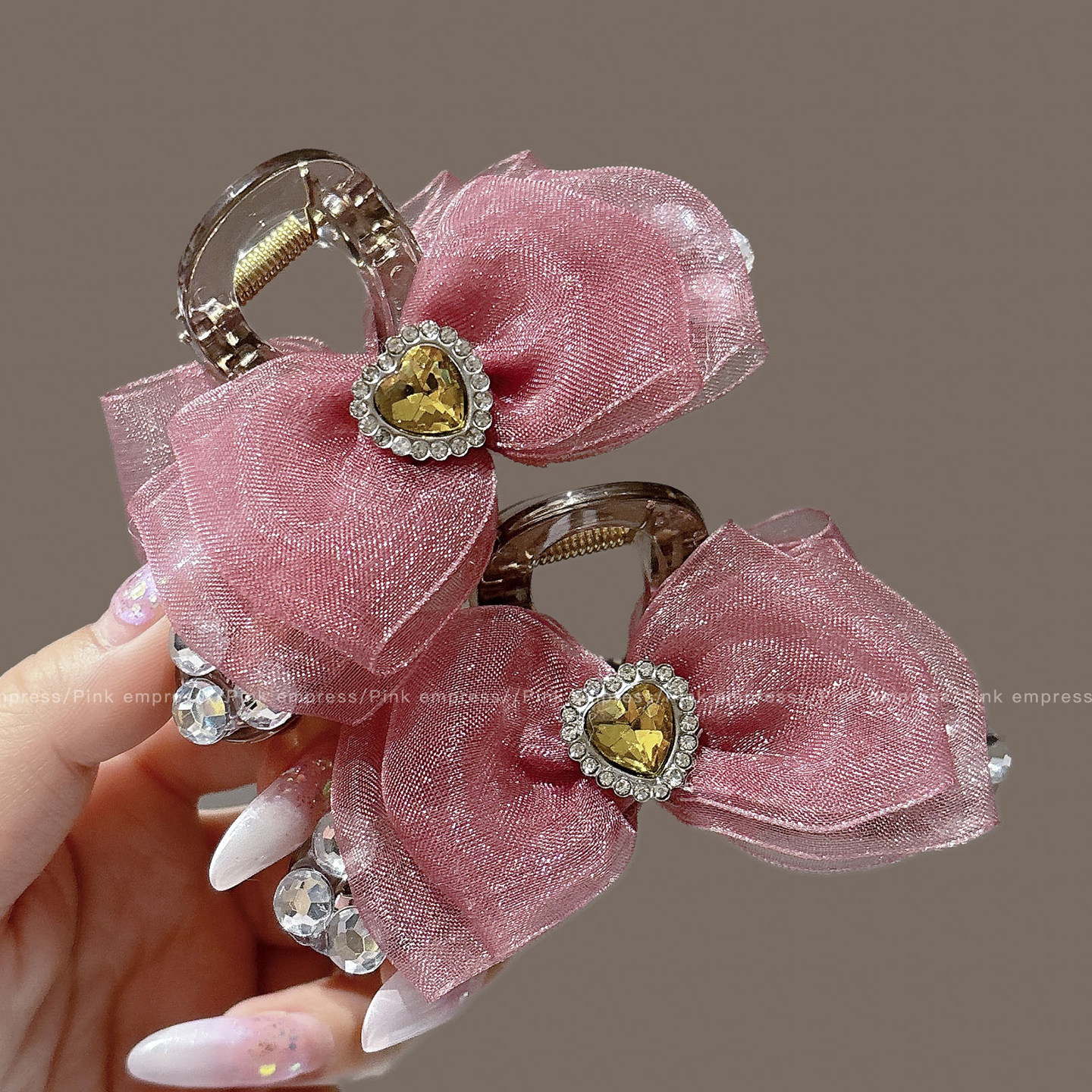 芒果粉紫色蝴蝶结抓夹中号发量少夹子高级感后脑勺发夹头饰饰品mg