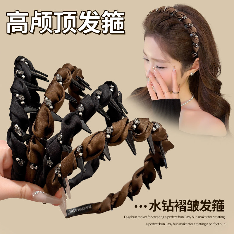 芒果高颅顶麻花辫发箍女带齿防滑压发头箍日常外戴洗脸头饰饰品mg