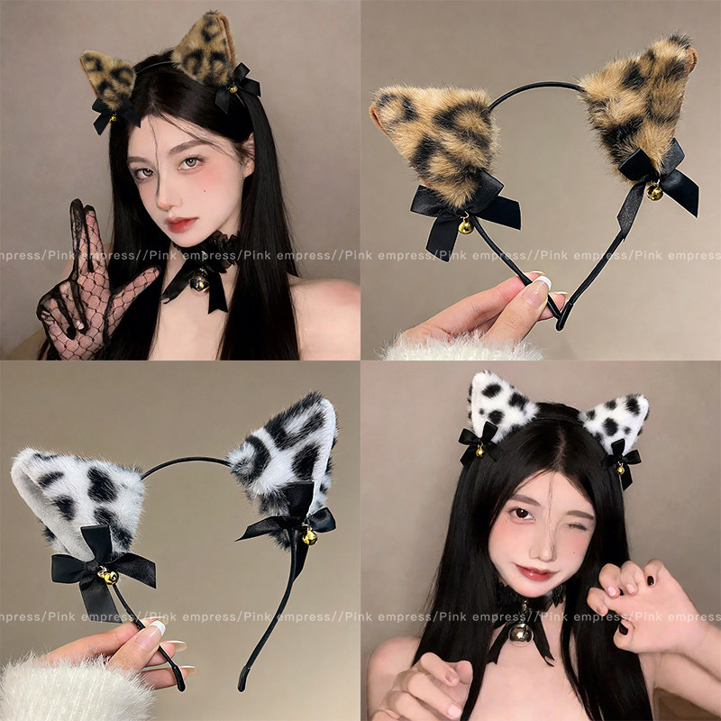 芒果可爱毛绒豹纹猫耳朵铃铛发箍性感狐狸兽耳拍照头箍发饰饰品mg