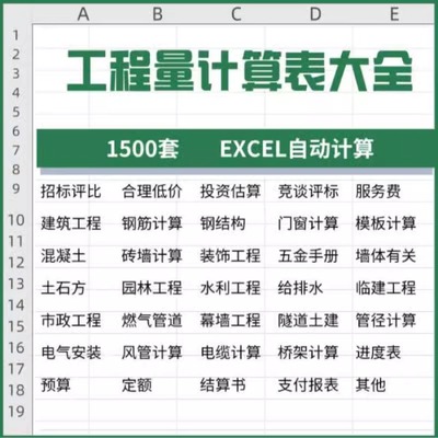 工程量计算表格软件路桥市政装修建筑预算造价大全钢结构土建安装