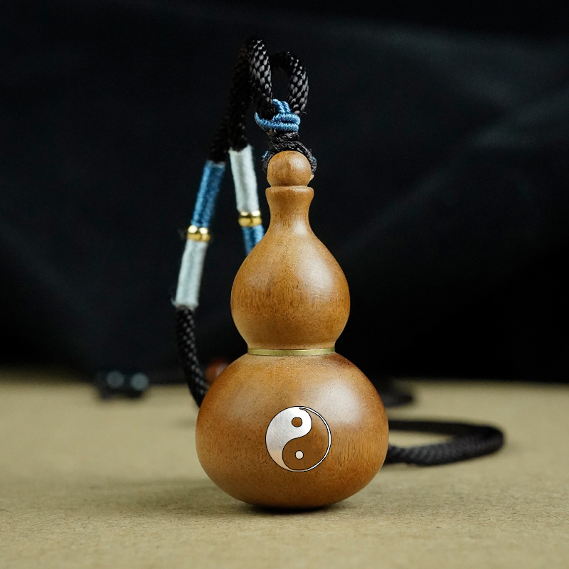 道家紫檀镶银北斗紫薇讳赵公明可打开葫芦吊坠挂件金光篆道系饰品
