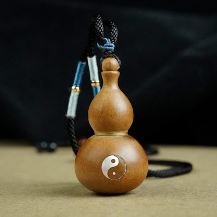 道家紫檀镶银北斗紫薇讳赵公明可打开葫芦吊坠挂件金光篆道系饰品