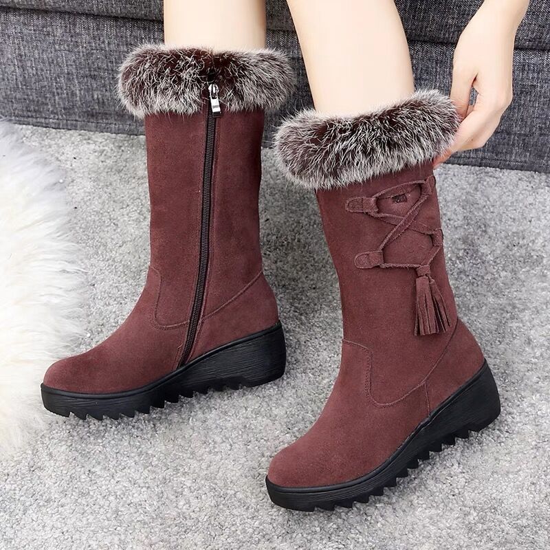 雪地靴女坡跟软底时尚秋冬季大码