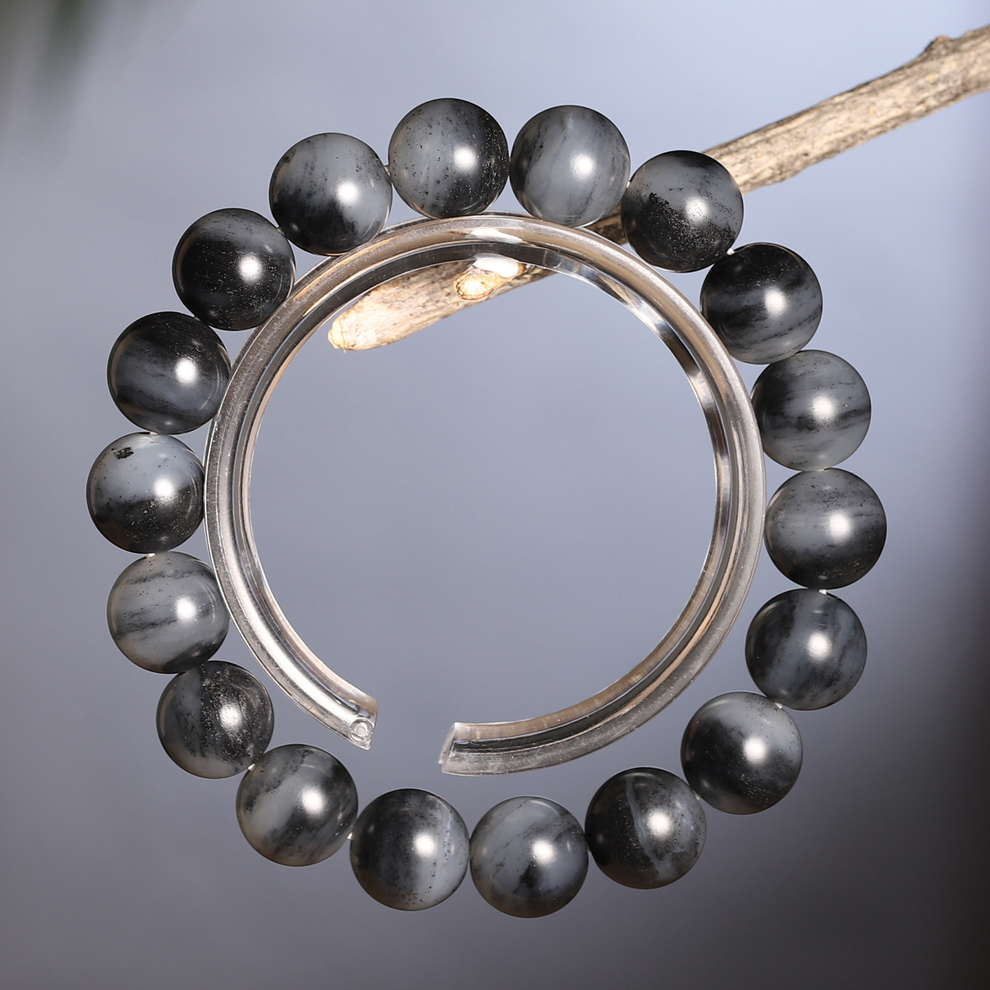 新疆籽料青花和田玉水墨意境圆珠11.8mm手串天然玉石男女玉佩将将