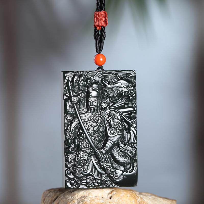 新疆天然和田玉黑青玉关公玉牌武财神吊坠玉佩将将