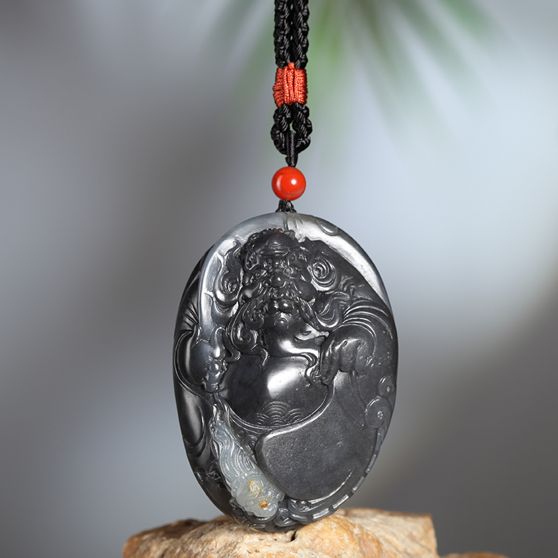 新疆和田玉籽料青花钟馗吊坠真皮色天然玉石大挂件玉佩将将